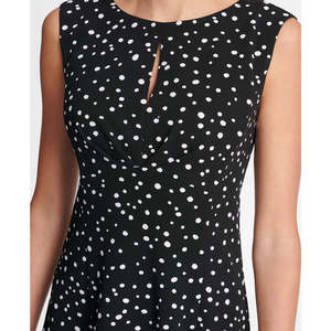 Abito Midi Grigio Comodo da Donna DKNY, Taglia 10, con Stampa a Pois e Vita Impero Plissettata - Product Image 2