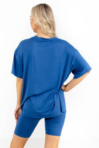 T-shirts et shorts 2 pièces pour femmes-Ensemble de shorts en coton éponge à manches courtes pour femmes - Product Image 2