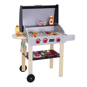 Jouets de barbecue pour enfants jouets de cuisine en bois ensemble de jeu de gril pour enfants avec nourriture de jeu et outils de cuisson