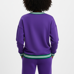 Sweat-shirt pour femme à col en V, coupe décontractée, à capuche, en tricot côtelé, épaules tombantes, logo imprimé personnalisé, vêtements d'hiver pour le collège - Product Image 5