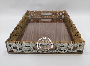 Bandeja de servicio con incrustaciones de madreperla Bandeja de incrustaciones de madera Bandeja de madreperla hecha a mano - Product Image 3