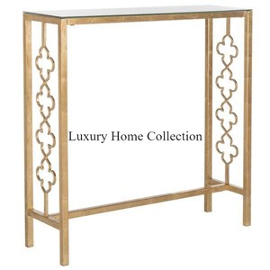 Console décorative pour la maison de fantaisie royale et table centrale couleur or cadre de conception de découpe laser arabe avec dessus en verre de forme ovale - Product Image 5