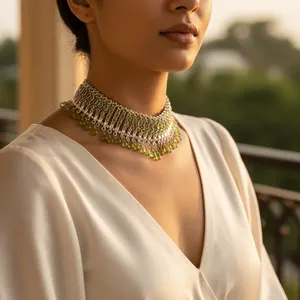 Collier ras du cou vintage avec pendentif péridot pour femme, chaîne à maillons plaquée or avec argent 925 - Product Image 2