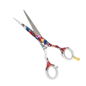 Tijeras de Peluquería con Diseño Floral, Recubiertas de Papel, Tijeras de Peluquero de Acero Inoxidable Alemán de Primera Calidad con Reposadactos Dorado - Product Image 2