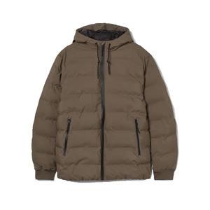 Arrivée d'hiver Veste matelassée à fermeture éclair de couleur marron pour hommes avec poches zippées sur le devant et capuche avec cordes à vendre - Product Image 3