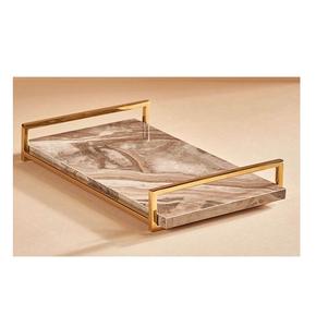 Plateau en marbre de forme ronde de design moderne plateau en marbre de couleur noire de grande qualité avec poignée en métal doré au prix le plus bas - Product Image 6