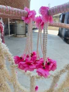Phoolon ki chadar พร้อมไข่มุกดอกไม้สีชมพูอุปกรณ์เสริมสำหรับเจ้าสาวตามสั่ง - Product Image 3