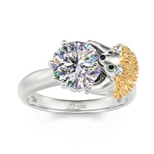 Jeulia Hug Me Prickly <b>Cutie</b> Hedgehog Ring Round <b>Cut</b> Sterling Silver with Zircon - Product Image 3