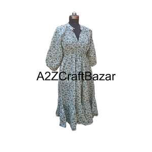 Vestido Floral Midi Vintage Himanshi Coreano, Ecológico, Transpirable, de Algodón, Cintura Natural, Manga Larga, Ajuste Casual y Cómodo - Product Image 5