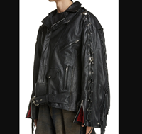 Chaqueta de Cuero para Mujer, Diseño Moderno, Estilo Motociclista, Tallas Grandes, Tejida, con Flecos y Mangas con Cordones, Hecha a Mano con Cuero Vacuno
