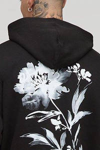 À la mode Design personnalisé noir surdimensionné impression florale sweat à capuche unisexe séchage rapide coton lourd mélangé Streetwear hommes sweats à capuche - Product Image 6