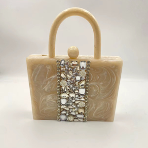 Mini pochette de soirée pour femme en résine, motif carré, forme d'oreiller, avec perles - Product Image 1