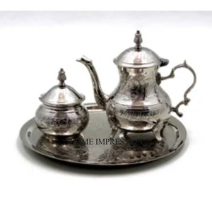 Excellent Quality and Attractive Look Modern Creative Art Designer Gold Plated & Silver Color Finished Brass Made <b>Tea</b> Pot <b>Set</b> - Product Image 3
