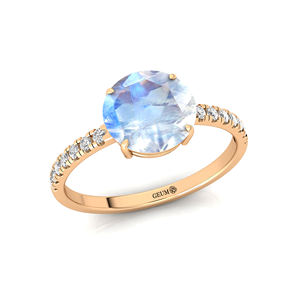 Classique Designer Rond À Facettes Coupe Naturel Arc-En-Ciel Pierre De Lune Et Coupe Ronde Solitaire Diamant Halo Solitaire Anneaux en Or Pur 18K - Product Image 4
