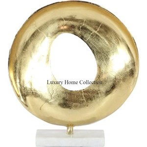 9 objets en métal de conception de beignet de forme ronde pour la table dans la sculpture d'accessoires décoratifs de couleur d'or de bureau avec la base de marbre - Product Image 1