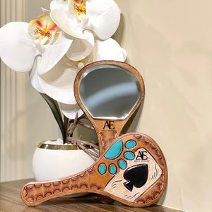 Recién llegado, espejo de mano de cuero mecanizado, espejo de mano de maquillaje de cuero genuino occidental, espejo Vintage personalizado, regalo para ella - Product Image 1