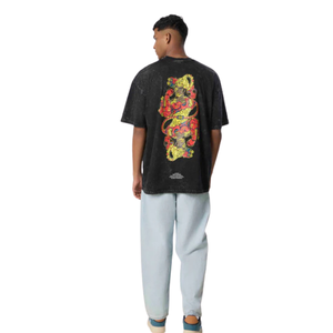 Camisetas de Hombre de Algodón 100% Lavado, Corte Holgado, Color Negro Oscuro, Estilo Vintage, Ropa Urbana Informal, Suave y Transpirable para Uso Diario - Product Image 5