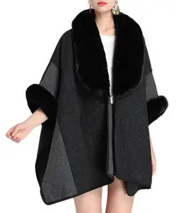Manteau à capuche en fausse fourrure à manches chauve-souris de luxe pour femmes Poncho pull Cape manteau de fourrure châle de fourrure