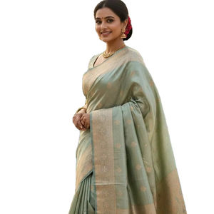 Nuevo Sari Tradicional de Piel Sintética Suave y Pura 2026, Tela Personalizada de Colores Vivos, Largo Regular, con Blusa a Juego, Venta al por Mayor para Fiestas - Product Image 1