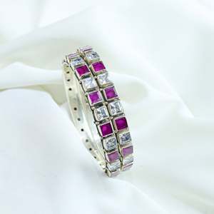 Aasma 925 Silver Bangle with <b>Ruby</b> & Zircon Semiprecious Stone Crystal <b>Bracelet</b> Single Piece - Product Image 1