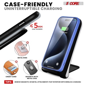 5 Core Wireless Charging Stand 2 Pieces 10W Fast Wireless Charger Station with <b>Sleep</b>-Friendly <b>Light</b> - Product Image 6