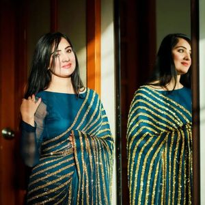 Diseñador Georgette Sequence Saree con blusa para boda y fiesta Look moderno y elegante con tela de calidad de exportación asegurada - Product Image 4