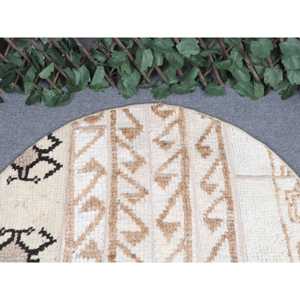 Tapis vintage 3,1 x 3,1 pieds, petit tapis turc, tapis ombré blanc et marron - Product Image 3