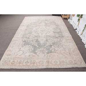 Tapis turc 6,4x9,9 pieds, grand tapis vintage, tapis rayé beige gris - Product Image 1