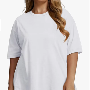 Vente en gros d'usine, t-shirts à manches courtes et col rond pour femmes, grande taille, logo personnalisé du Bangladesh, nouvelle arrivée, coton uni, hauts décontractés - Product Image 1