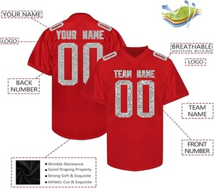 ชุดยูนิฟอร์มอเมริกันฟุตบอลแบบสั่งทำพิเศษ พิมพ์ลายเต็มตัว พร้อมกางเกงขาสั้น ระบายอากาศได้ดี ไซส์ใหญ่สำหรับผู้ใหญ่ พร้อมโลโก้ด้านหลัง - Product Image 4