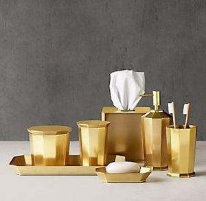 Juego de accesorios de baño de Metal dorado brillante de lujo, dispensador de jabón, soporte para pañuelos, tarro de algodón, bandeja de tocador, cubo de basura, soporte para escobilla de baño - Product Image 5