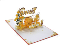 Tarjeta de felicitación 3D con diseño de abejas y flores para un feliz Día de San Valentín