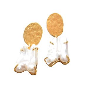 Wholesale Brass Pearl Natural Stone Stud <b>Earrings</b> 18K <b>Gold</b> Plated Trendy Unisex Bulk Export - Product Image 1