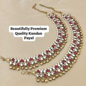 Par Payal de espejo Kundan chapado en oro de alta calidad para mujer, conjunto de tobilleras indias tradicionales con detalles intrincados, Ropa Étnica - Product Image 2