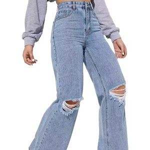 2025 tendance élastique coupe régulière femmes Denim grande taille coton jean crayon pantalon léopard décontracté trou dégradé extensible - Product Image 6
