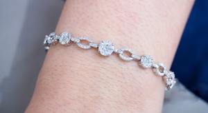 Oro Blanco mujeres boda hombres nupcial tenis declaración Moissanite racimo bisel Cable cadena línea pulsera - Product Image 2