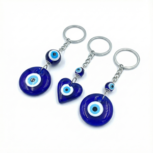 Amulette en verre bleu turc en forme de cœur rond, pendentif de protection, souvenir, cadeau, vente en gros, lot en vrac pour breloques de sac - Product Image 1