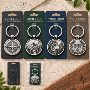 Ensemble de porte-clés boussole vintage personnalisé en alliage de zinc, design rond en relief Loup Montagne Carpe Diem, fait main, objet d'art de collection, OEM ODM - Product Image 3