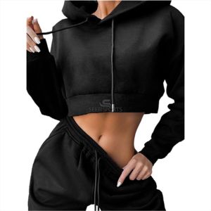 Ensemble de survêtement 2 pièces pour femmes, sweat-shirt à capuche court, survêtement de Jogging, survêtement actif - Product Image 5