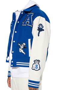 2024 Logo personnalisé manches en cuir broderie noir collège Baseball hommes veste Letterman bleu clair université veste Service OEM - Product Image 5