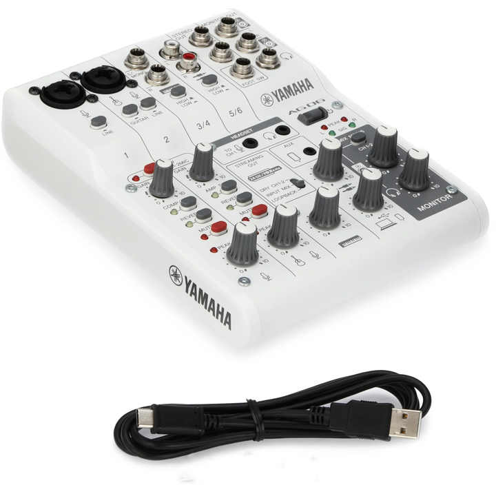 Yamaha AG06 audio interface mixer with dual mic inputs and effects for streaming and recording  with loopback and effects
