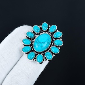 คุณภาพพรีเมี่ยม925แข็งเงินสเตอร์ลิงอัญมณีรูปไข่สีเทอร์ควอยซ์ธรรมชาติเครื่องประดับแหวนสำหรับงานแต่งงาน - Product Image 2