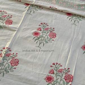 Algodón suave rosa impreso dohar mano bloque estampado Boho jaipuri manta doble Dohar - Product Image 2