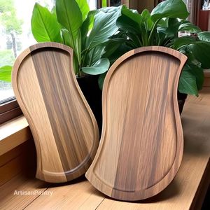 Plateau de service rond en bambou écologique avec poignée, passe au lave-vaisselle, design moderne pour le thé, le café, l'affichage des aliments - Product Image 5