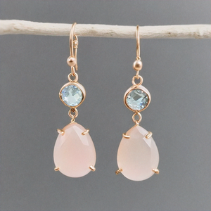 ต่างหูแบบหยดน้ำสำหรับเจ้าสาวจากดีไซเนอร์เงินสเตอร์ลิงพร้อมสีฟ้าบุษราคัมสีชมพูกุหลาบมุกอุปกรณ์สำหรับงานแต่งงานคุณภาพสูงและเป็นของขวัญ - Product Image 3