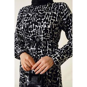 Patrón Mármol Cintura Túnel Vestido Negro - Product Image 2
