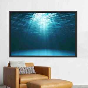Enchanting Underwater Sun Rays Printed <b>Canvas</b> Wall Art Decor,1P:Black <b>Framed</b> - Product Image 1