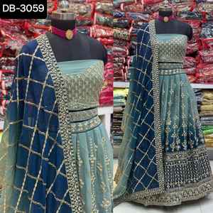 Vêtements de mariage indiens Etnic Pure Faux Georgette Brodé Lehenga Choli avec Blouse & Dupatta Design Travail Vêtements Pakistanais - Product Image 1