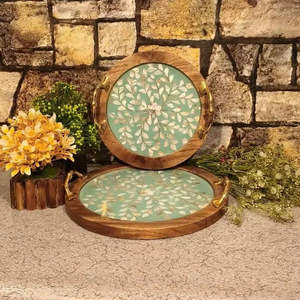High Demand Rustic Elegant Wooden Tray with Mother of Pearl Inlay Multi-Functional for Wedding Ramadan Eid Gifting - Product Image 2