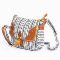 Sac bandoulière vintage pour femme en coton Gheri fait main du Népal, broderie, motif chaînes et fils, fermeture éclair, sangle unique